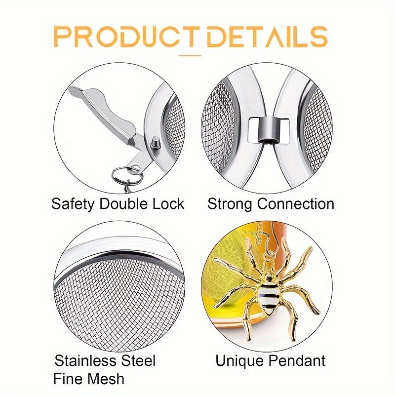 Handmade Tea Infuser Set with Honey Bee and Spider Design - Includes 2 Tea Strainers and Bee Charm Pendant - Perfect for Loose Leaf Tea Steeping