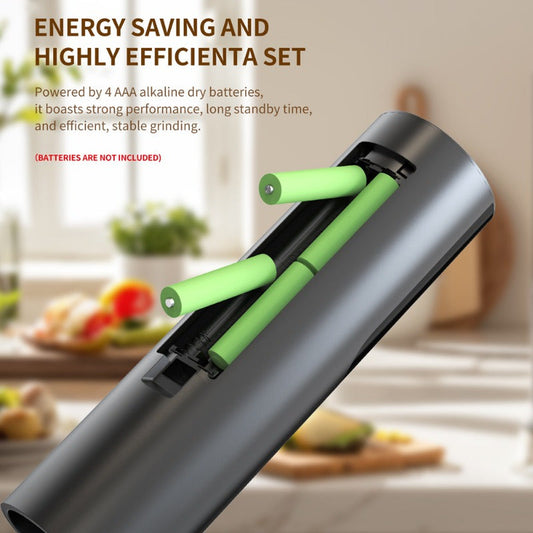 This electric salt and pepper grinder is adjustable for coarseness, refillable, battery-operated, and automatic. It is an essential kitchen gadget with a square shape and a capacity of over 10L. This grinder requires 4 AAA batteries (not included) for