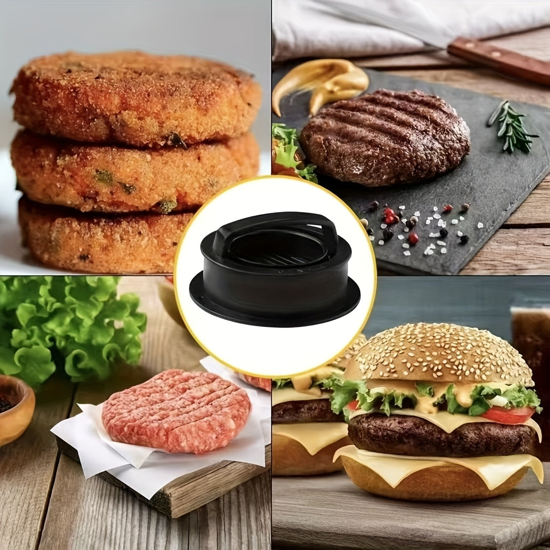 Non-stick Burger Press Patty Maker - Make Perfectly Shaped Patties for BBQ Grill and Pan-Frying with this Plastic Hamburger Mold - Ideal for Beef, Cheese, and Vegetable Patties - Compatible with BBQ Grill and Pan-Frying.