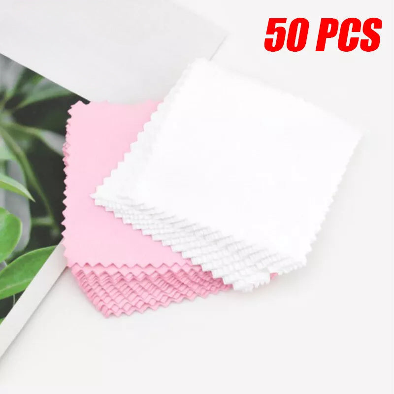 Set of 50 LuxePro Non-Woven Canvas Polishing Cloths for Jewelry, Anti-Tarnish Cleaning Pads, Chemical-Free, Gives Accessories a Shiny Finish