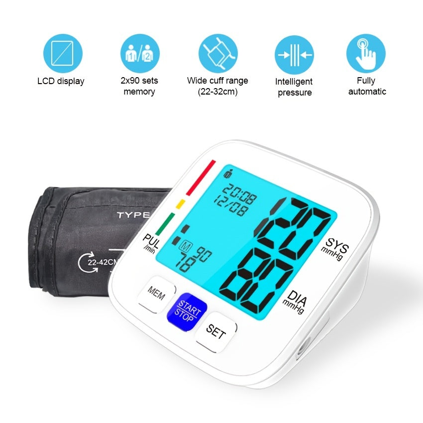 ALPHAMED Upper Arm BP Monitor with Large Display, Adjustable Cuff, 180 Memory Storage, Battery Operated - Ideal for Home Health Monitoring, Adults.