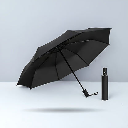 Essential for executives! Eight-bone automatic folding umbrella, windproof and rain-resistant. One-button operation for easy use in any weather. Available in navy blue, black, red, and dark