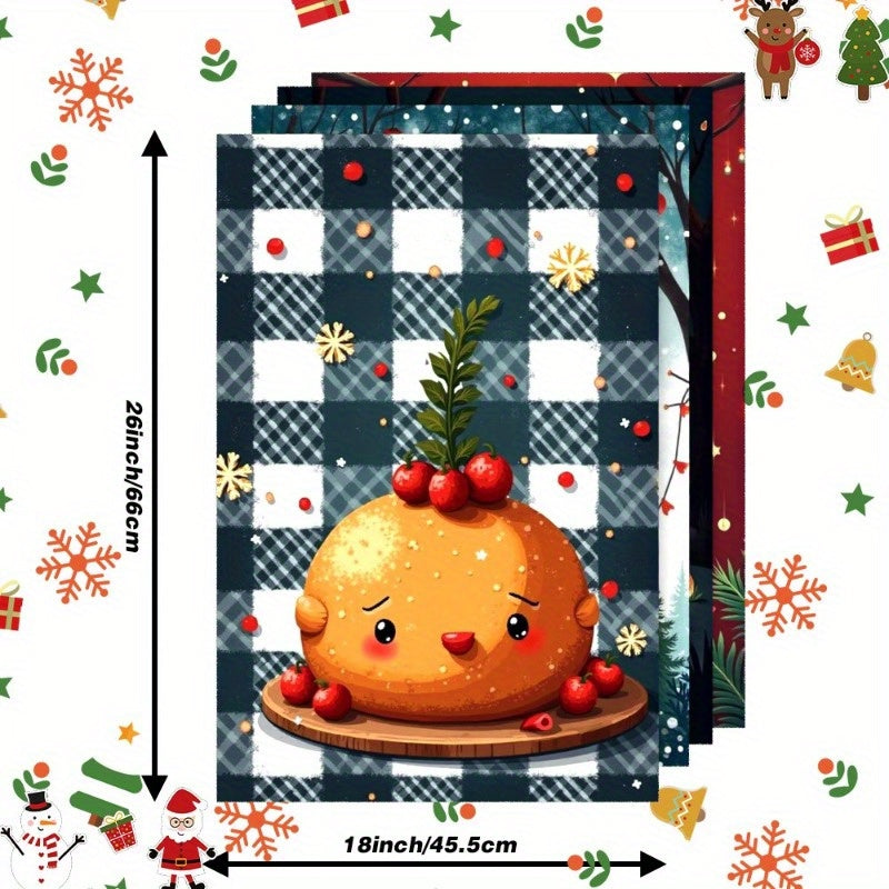 4 pieces of 18 by 66.04 cm Kitchen Towel Set, Festive Tea Towels perfect for Christmas Decoration.