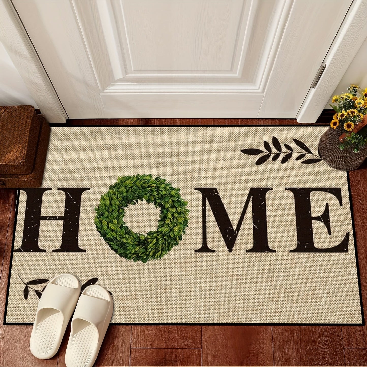 Welcome guests in style with the charming Charming Leaf Welcome Door Mat. This non-slip, machine washable floral entrance rug is versatile for both indoor and outdoor use. This mat is perfect for your living room, kitchen, bedroom, and more.