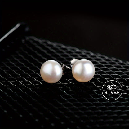 S925 Silver Stud Earrings with Natural Freshwater Pearls - Elegant and Versatile Flat Round Pearl Studs for Daily Wear or Special Occasions