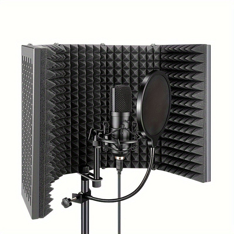 High-density foam sound absorption screen reduces noise for clear vocal recording with condenser microphones.