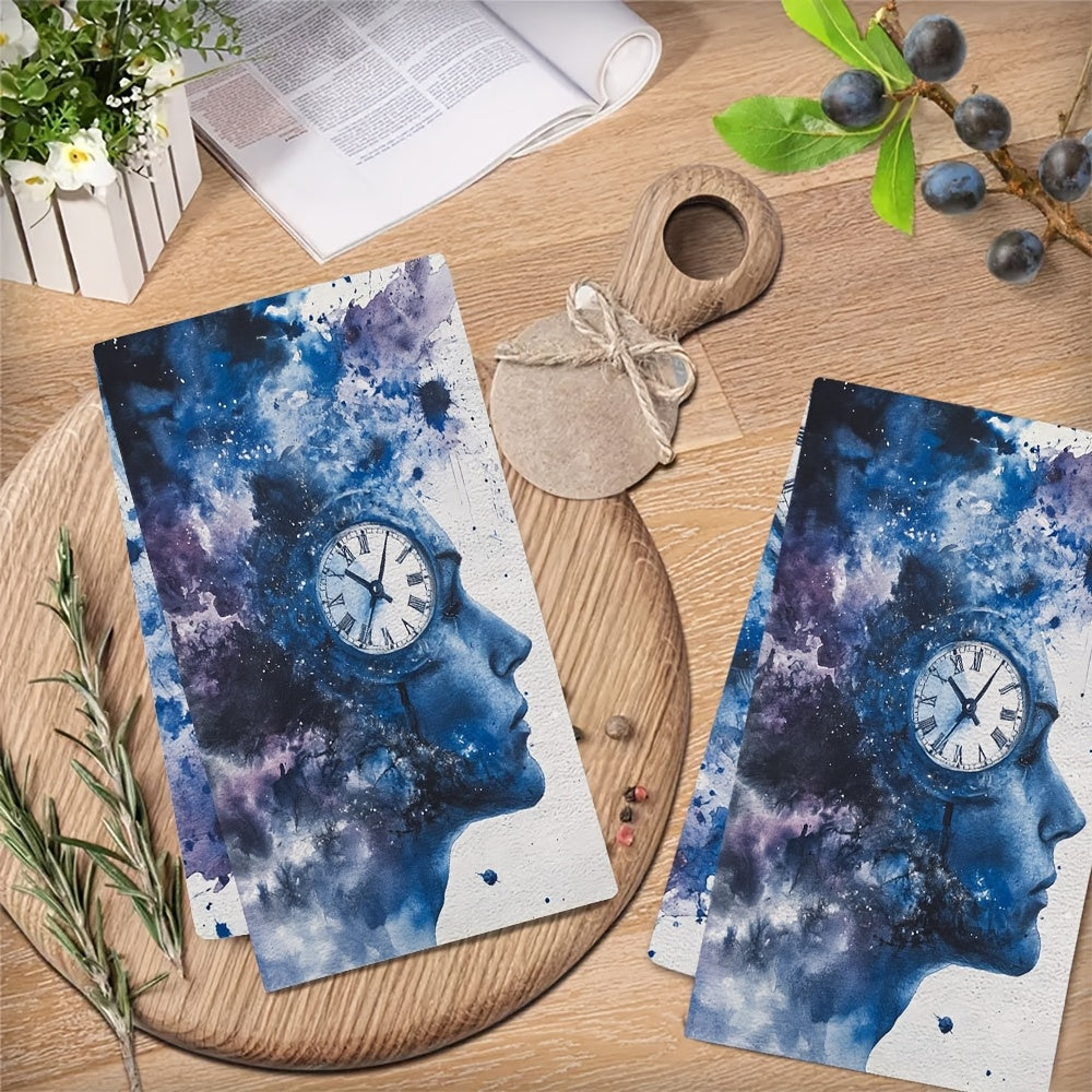 2-pack of incredibly plush kitchen towels featuring "Time and Space" Brain & Cosmic Design. Made from highly absorbent polyester, these dish hand towels are machine washable and measure 40.64x60.96 cm. Perfect for adding a touch of holiday decor to your