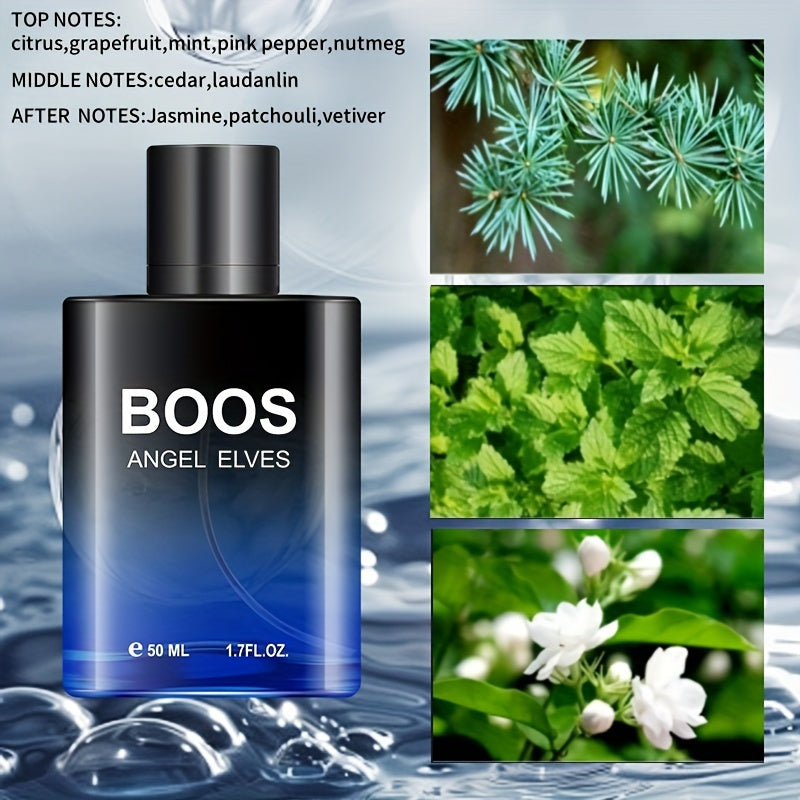 BOOS Angel Elves Eau de Toilette: 1.7 fl oz Woody Scent with Pink Pepper, Nutmeg, Cedar & Mint. Alcohol-based and Formaldehyde-free, ideal gift for Holidays & Birthdays.