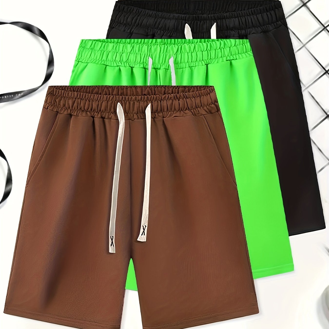 Solid 3-piece shorts for plus size men, perfect for summer outdoor sports.