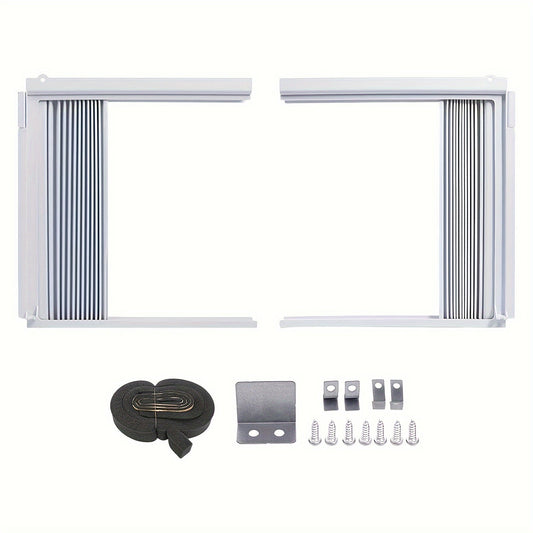 Energy-saving indoor accordion filler curtain set with frame kit - 2 pack of PVC insulation panels for 5,000 BTU AC units, adjustable side panels for windows, no electricity required.