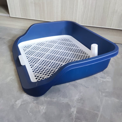 High-sided dog litter box with removable grid for small to medium breeds.