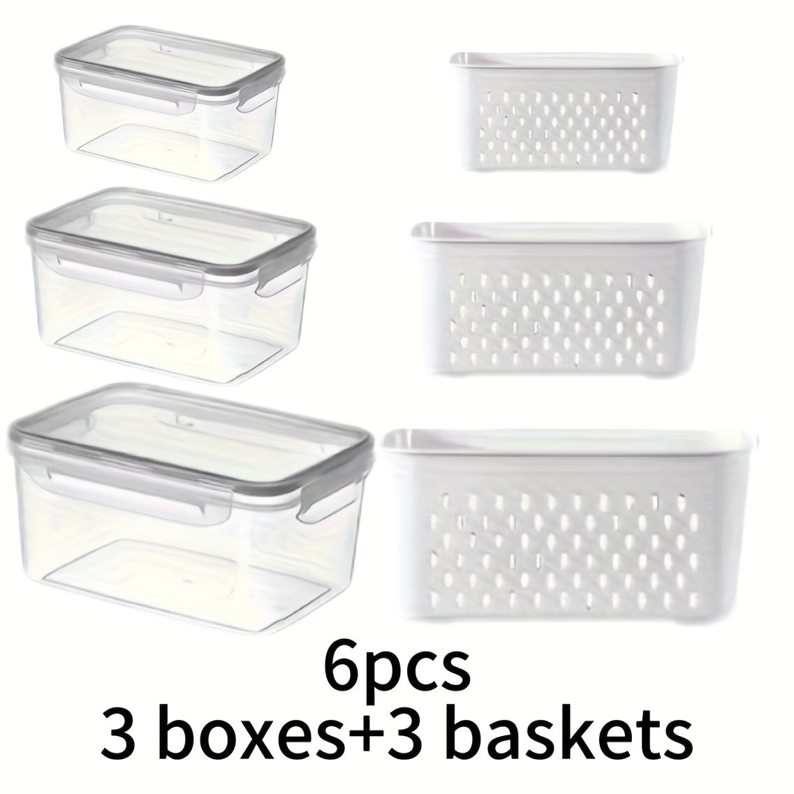 6-Pack Bpa-Free Plastic Food Storage Containers with Lids for Refrigerator, Airtight Bins for Freshness, Drainage Box Set for Fruits, Vegetables, Kitchen Organization.