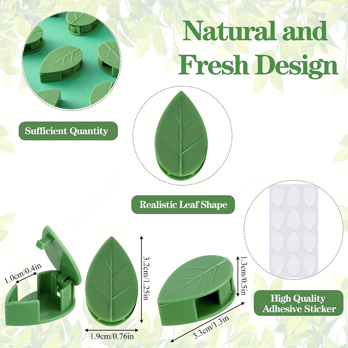 10 green plastic climbing wall clips with self-adhesive support for vines and decorations.