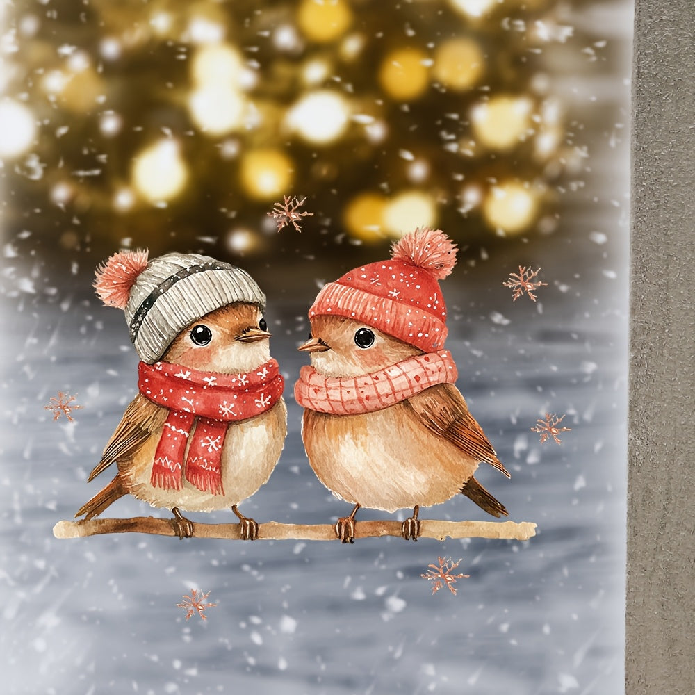 Celebrate the holiday season with our Festive Christmas Bird Window Cling. Featuring adorable cartoon birds wearing knitted hats and scarves, this removable and reusable cling has a semi-matte finish that is ideal for decorating windows, doors, walls