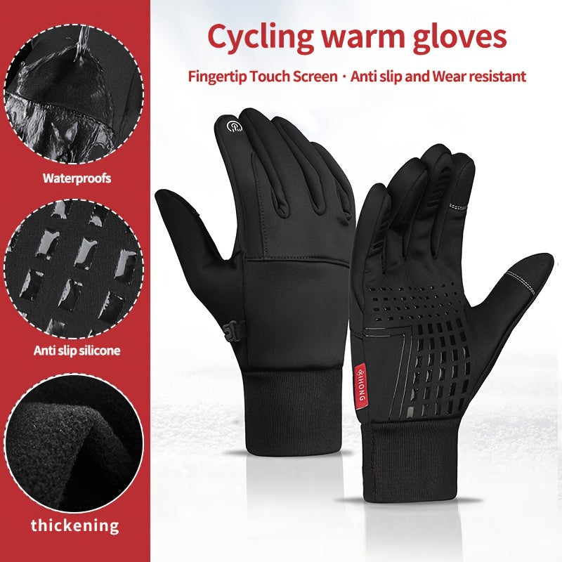 Keep your hands warm and protected during winter cycling with these Men's Waterproof and Windproof Winter Cycling Gloves. Featuring thickened finger tips and touch screen compatibility, these gloves are designed ergonomically for a comfortable fit. Made