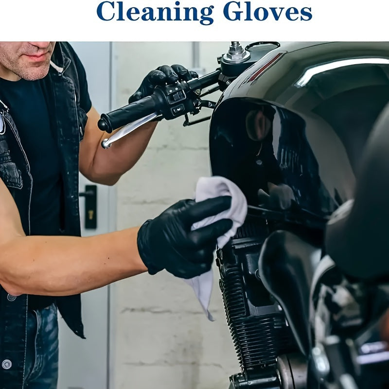 Durable black nitrile gloves for kitchen and home cleaning tasks, powder-free with non-slip texture, lightweight and ambidextrous.