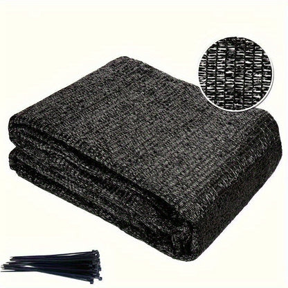 1 piece of 40% dense black shade net (3.96x6.1 meters) with 20 tie strips for garden, greenhouse, and flower plant shading. Made of durable PE for sun protection and heat insulation.