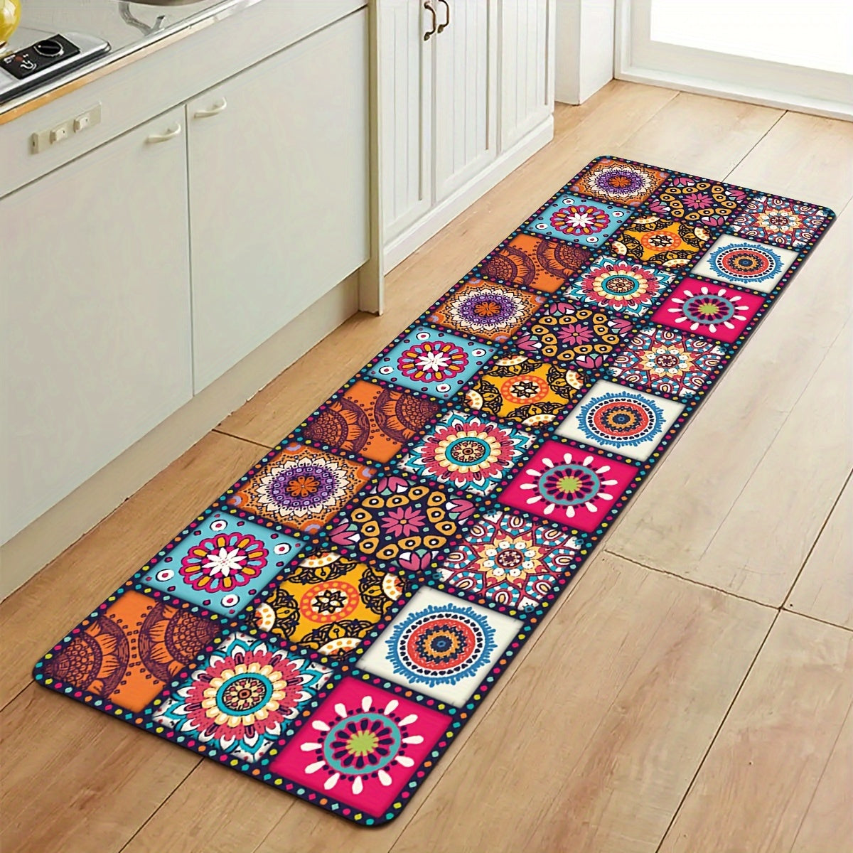 Colorful Boho Kitchen Mat, 1 Piece, Non-slip and Oil-proof Entrance Doormat, Ideal for Kitchen, Living Room, Laundry Room, and Bathroom, Absorbs Water, Adds Aesthetic Appeal to Any Room