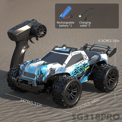 ZLL SG318 PRO 1:20 Scale High-Speed RC Car with "BEAST MINI" Design, 20km/h Off-Road Monster Truck, Durable Blue and Black. Features include 2.4G Remote Control, USB Rechargeable Battery