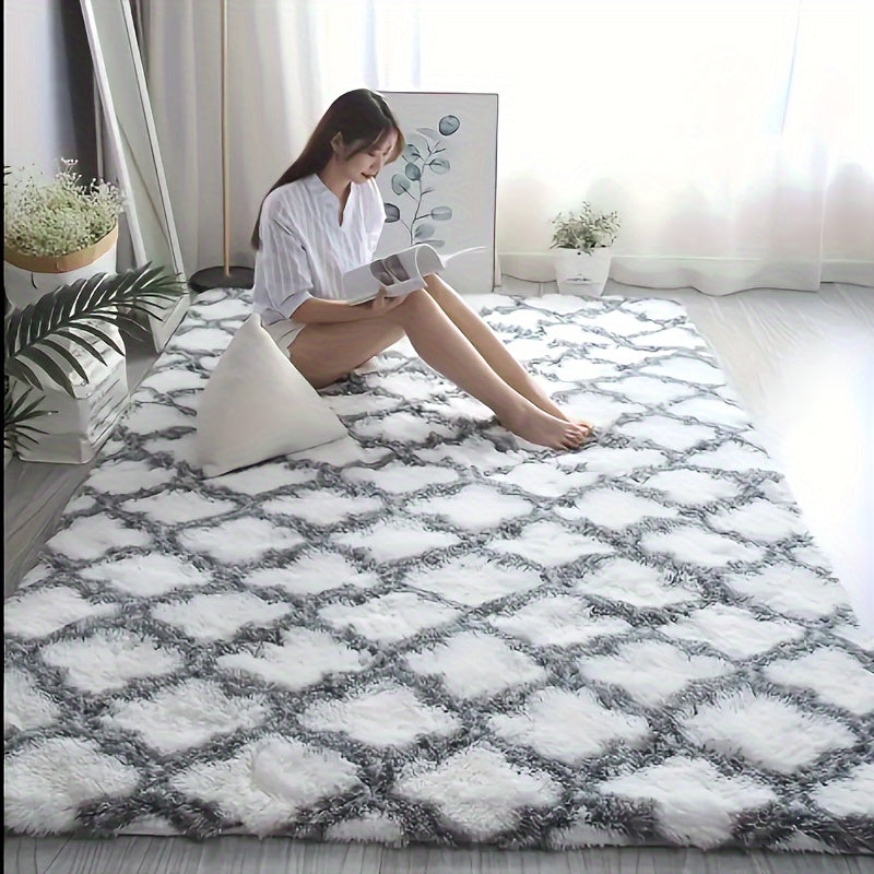 Elevate Your Home Decor with a Stylish Checkered Design Rug. This Chic Grey and White Floor Mat is Perfect for the Living Room, Bedroom or Bathroom. Its Anti-skid Pad ensures Safety and Stability. Add a Touch of Aesthetic Charm to Your Home with this