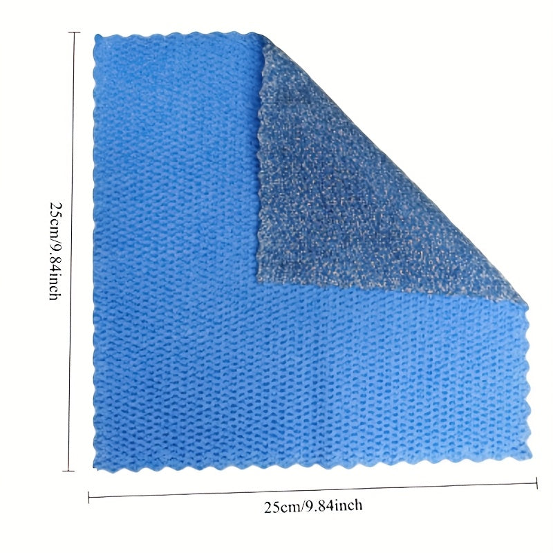 Multifunctional Double-sided Steel Wire Fine Velvet Cleaning Cloth available in sets of 3, 5, or 10 pieces. This double-sided cloth features a kitchen scrubber on one side and high absorbency, durable polyester on the other. Ideal for cleaning tableware