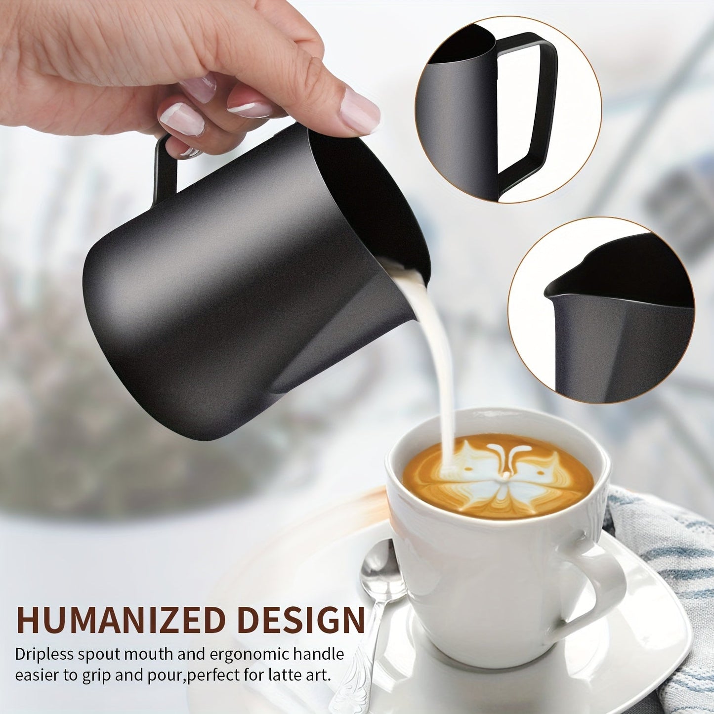 One 20oz Stainless Steel Coffee Cup with Pull Flower Scale and Needle, Milk Frother Cup with Pointed Nose, Fancy Drinking Cup with Pull Flower Needle, Water Bottle, Coffee Accessories for Travel and Vacation.