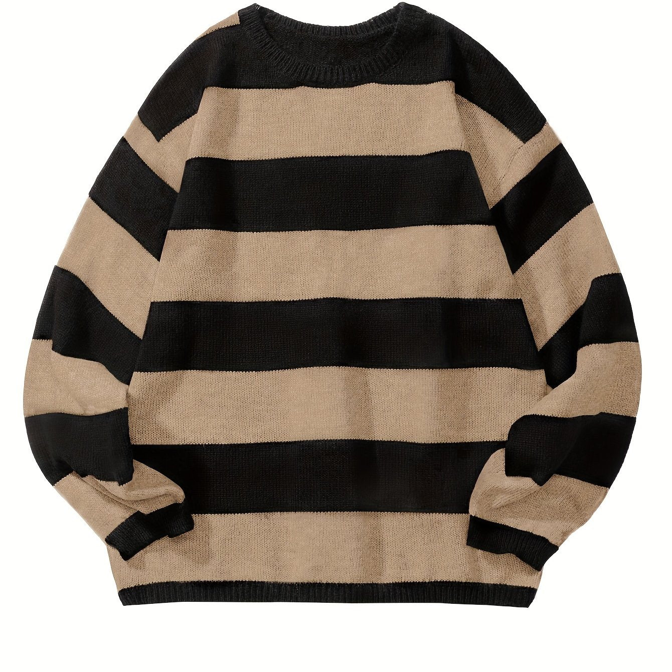 Men's Striped Pullover Sweater, Spring/Autumn Thin Polyester Knit, Round Neck, Stretchy Fabric, Regular Fit