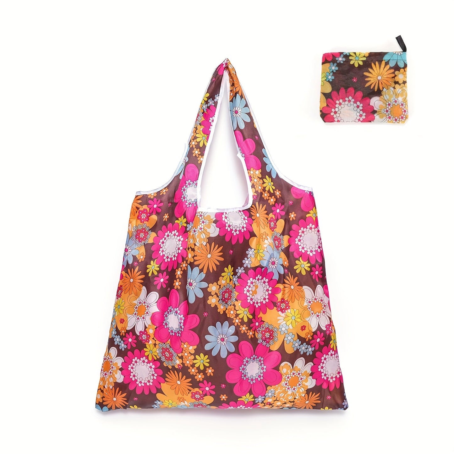 Large Capacity Folding Shopping Bag with Portable Printed Hand-held Storage Bag - Reusable Oxford Cloth Bag for Household Supplies