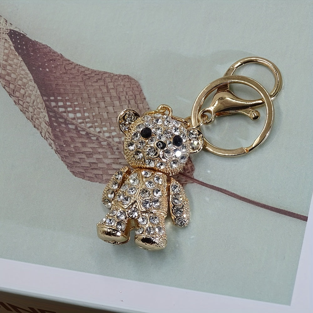 Adorable Bear Keychain Bag Charm - Perfect Holiday or Commemorative Gift for Women - Rhinestone-embellished Metal Pendant for Car Keys