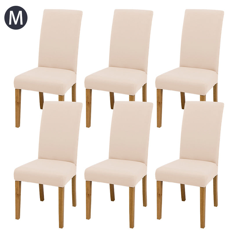 Set of 6 solid color chair covers made of stretch spandex fabric, easily removable and washable, ideal for dining rooms, kitchens, and hotels.