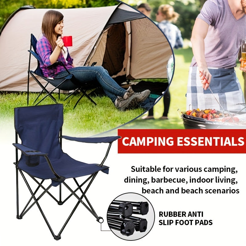 Durable and portable folding outdoor chair for adults with steel frame.