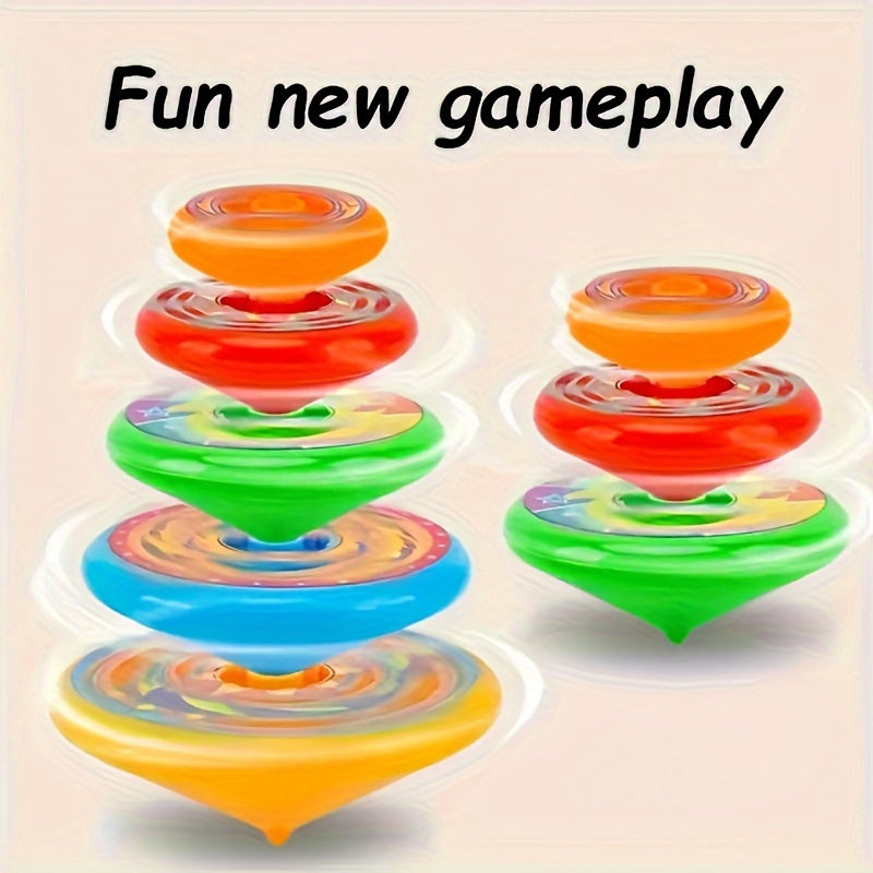 Set of 5 Vibrant Multi-Layer Spinning Tops - Perfect for Stacking and Battle Games