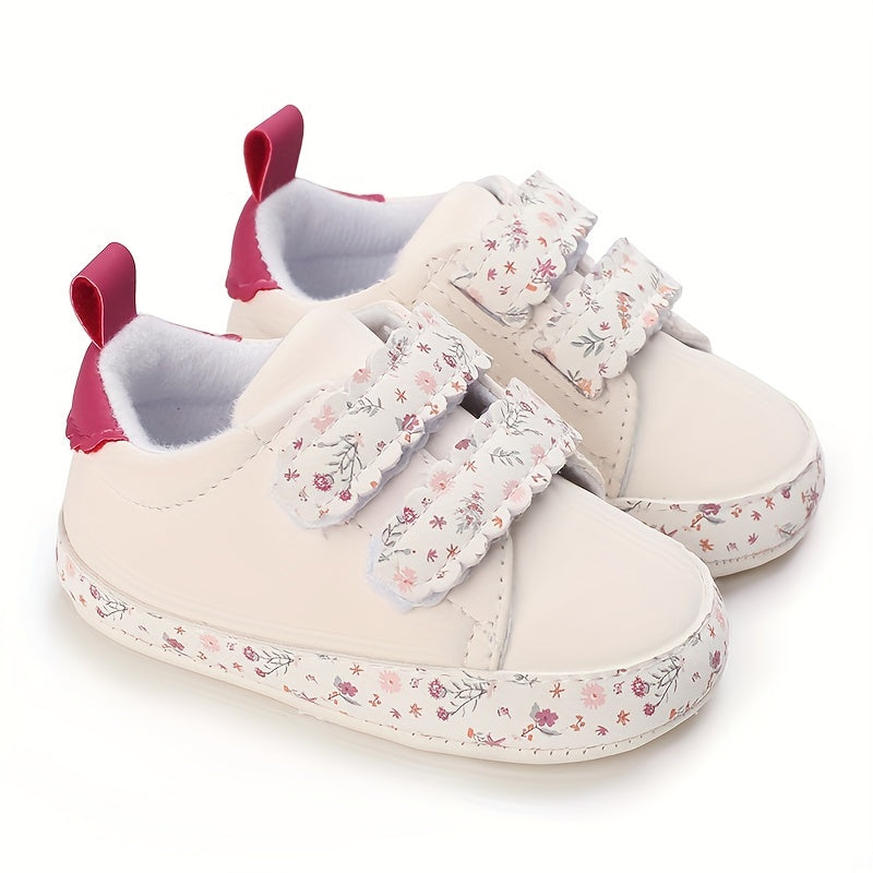 Cute floral print sneakers for baby girls - trendy slip-ons with adjustable hook & loop fastener!