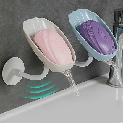 Durable plastic oval soap holder for the bathroom, easily mounted on the wall without drilling.