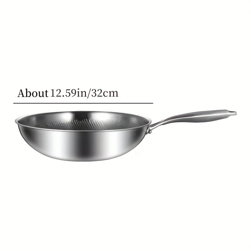 Titanium Coated Multi-Ply Wok with Hammered Surface, Suitable for Gas, Induction, and Electric Stovetops