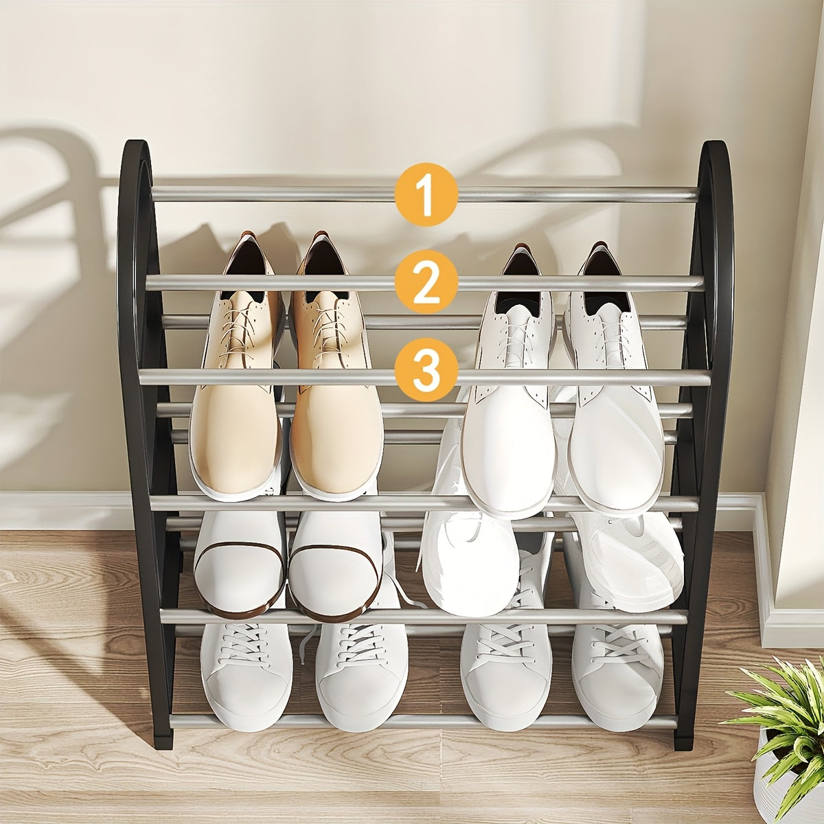 Durable Black Metal Shoe Rack with Plastic Accents - Freestanding, Multi-Layer Design for Easy Assembly and Dust-Proof Storage in Entryway, Dorm, or Home