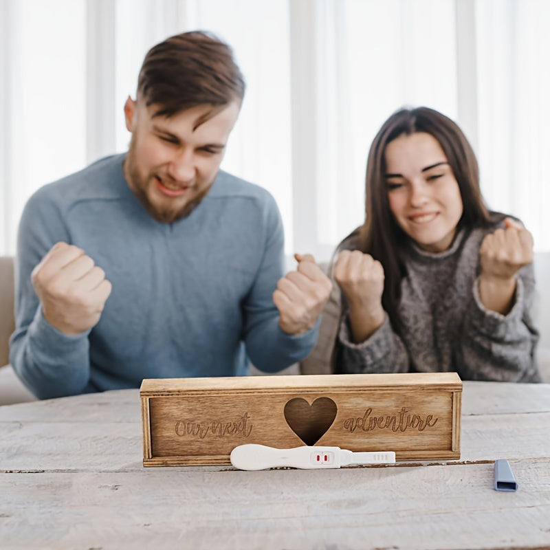 Creative wooden keepsake box designed for displaying pregnancy tests, organizing jewelry, announcing pregnancy for new moms, gifting at baby showers, and storing memories. Suitable for ages 14 and up.