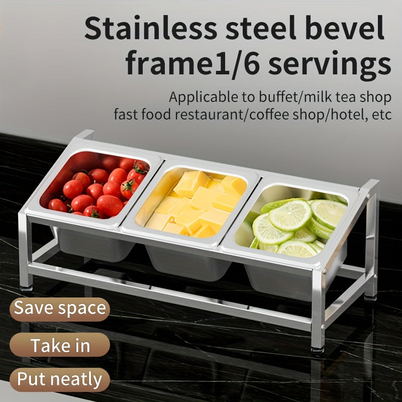 3-Compartment Spice Organizer made of Stainless Steel - Seasoning Rack for Countertop with Condiment Containers, Ideal for Kitchen and Restaurant Purposes.