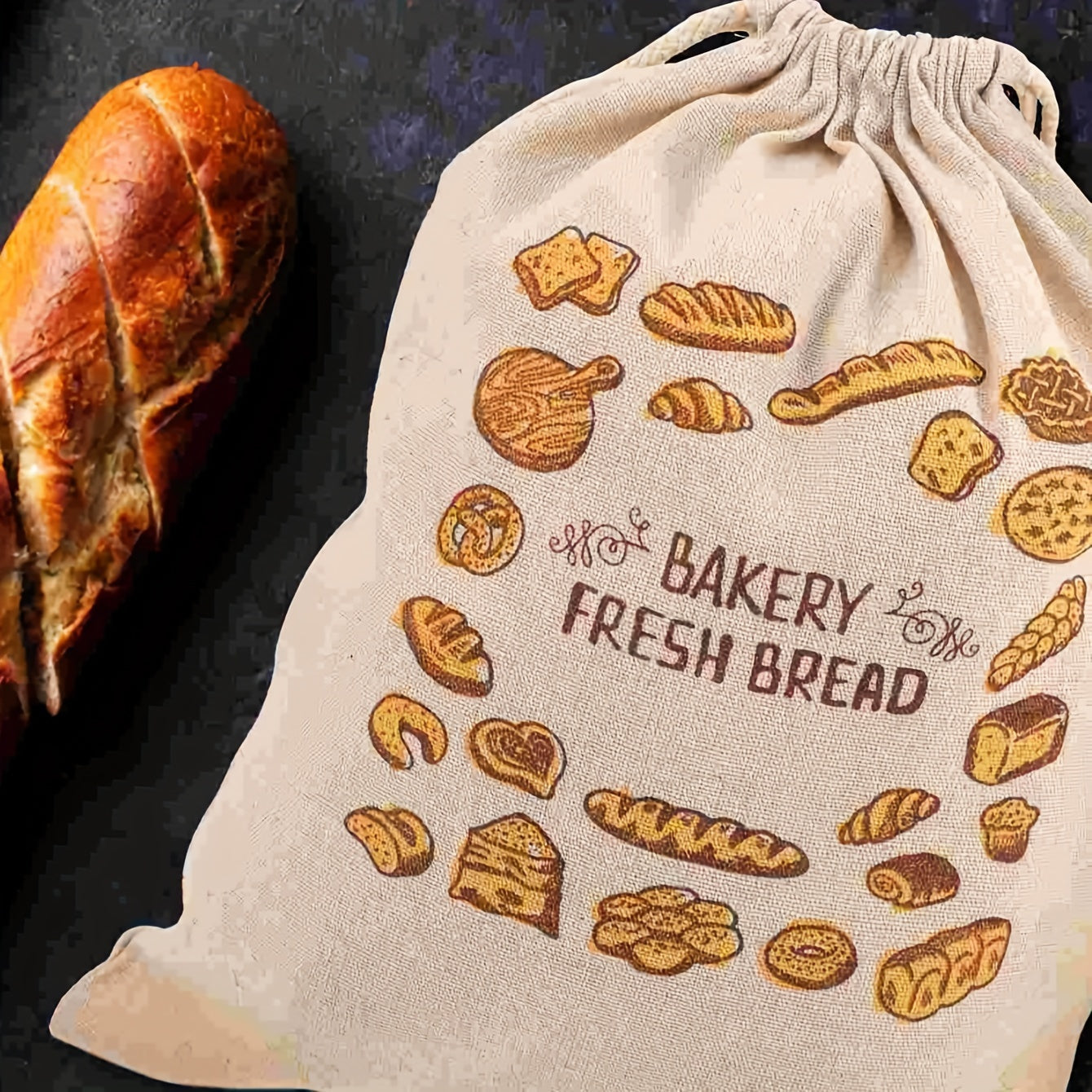 1 piece of Reusable Produce Bags, Shatterproof Reusable Bread Storage Bags, Portable Drawstring Bags made of Unbleached material, ideal for storing Bread, Toast, Baking Foods, organizing and storing in the kitchen, Great addition to Kitchen Accessories.