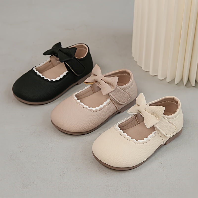 Stylish Solid Color Mary Jane Shoes with Bowknot for Girls, Lightweight Non-slip Flats for All Seasons