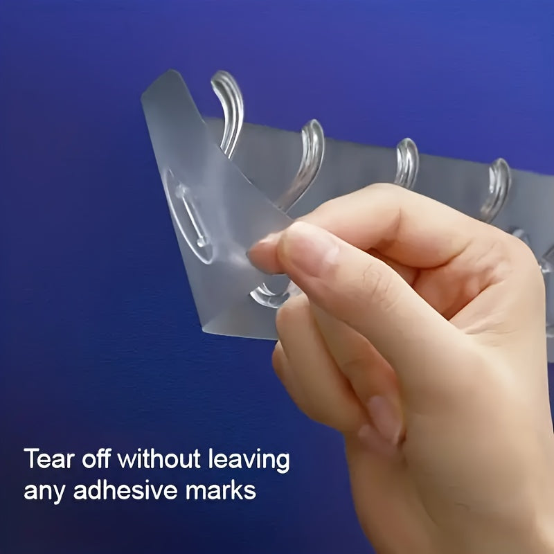 6-link hooks, sticky hooks, transparent seamless hooks with oil and water-resistant acrylic glue for various utility purposes.