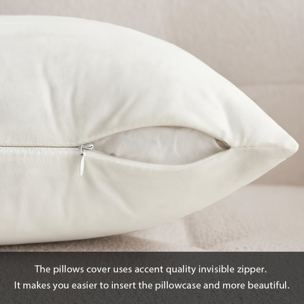 Two contemporary white throw pillow covers measuring at 45.72x45.72 cm made from soft polyester with zipper closure for home décor, machine washable.