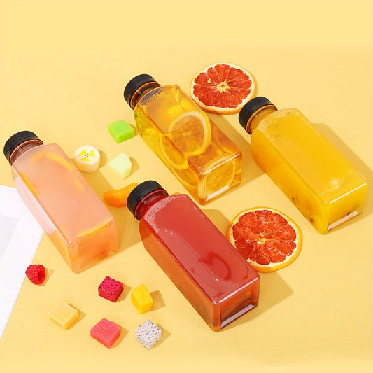 1pc or 4pcs of clear plastic juice bottles with leak-proof caps, ideal for juicing, smoothies, milk, and homemade beverages. Bulk drink containers.