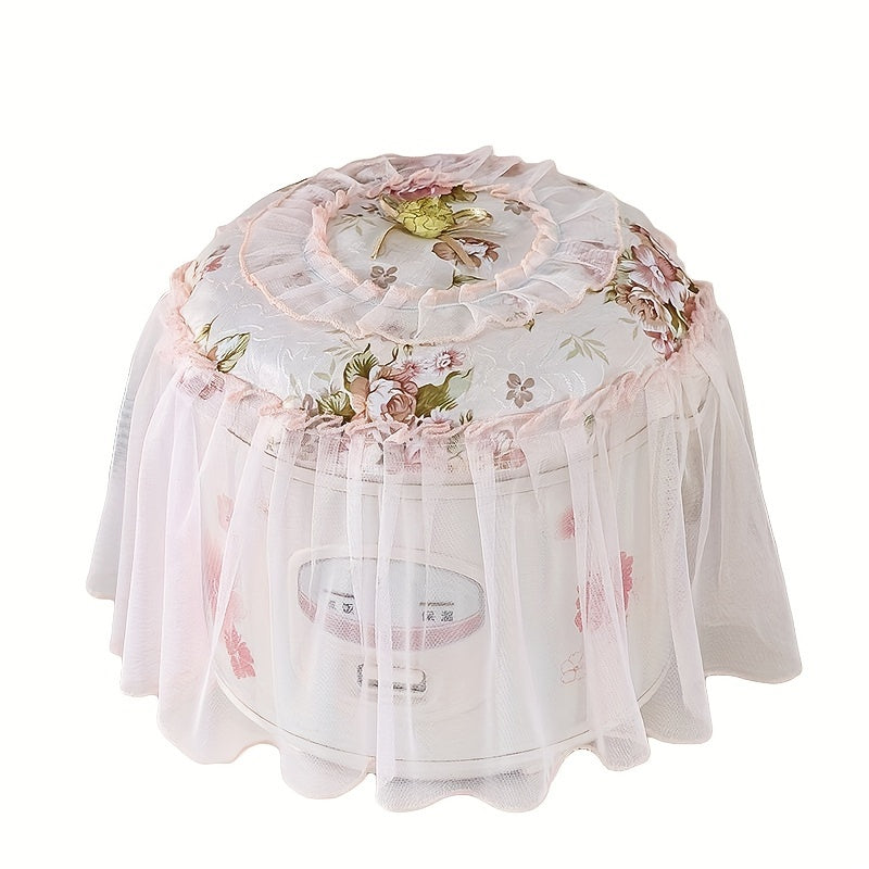 Cover your rice cooker in style with this elegant floral lace round cover. This multi-functional European-style cover not only protects your appliance from dust but also adds a decorative touch to your kitchen. The cover comes in white, light blue