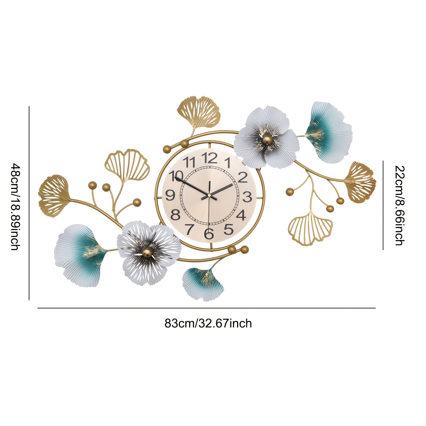 Stylish Ginkgo Leaf Metal Wall Clock - Quiet, Luxurious Floral Design for Various Spaces, Battery Operated (AA Not Included)