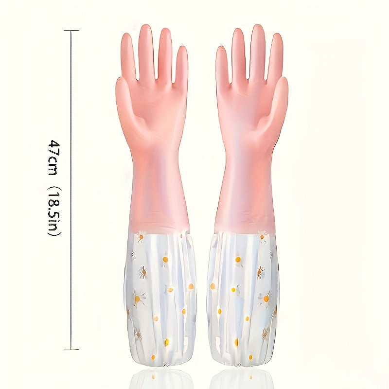 1 pair of elegant, long-sleeve waterproof kitchen gloves made from durable, lead-free latex for efficient home cleaning