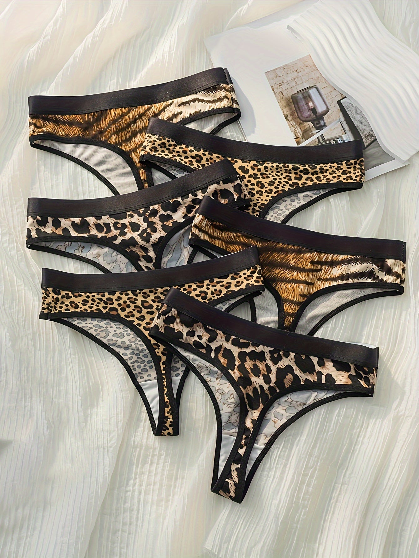 6pcs Sexy Leopard & Zebra Print Thongs for Women - Quick-dry, low-rise and comfortable fit