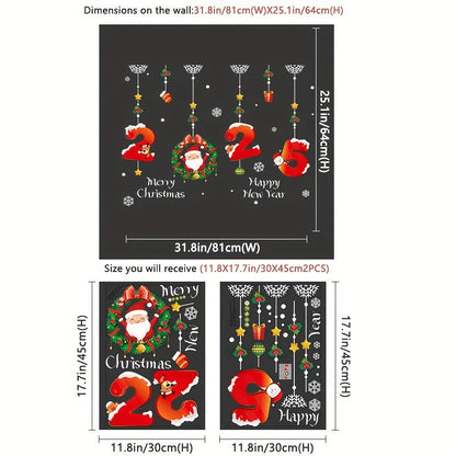 Get ready for the holiday season with the Classic Christmas and New Year Window Clings Set. This 2-pack features Santa Claus and snowflake electrostatic decals that are perfect for decorating your windows and mirrors. These festive static window