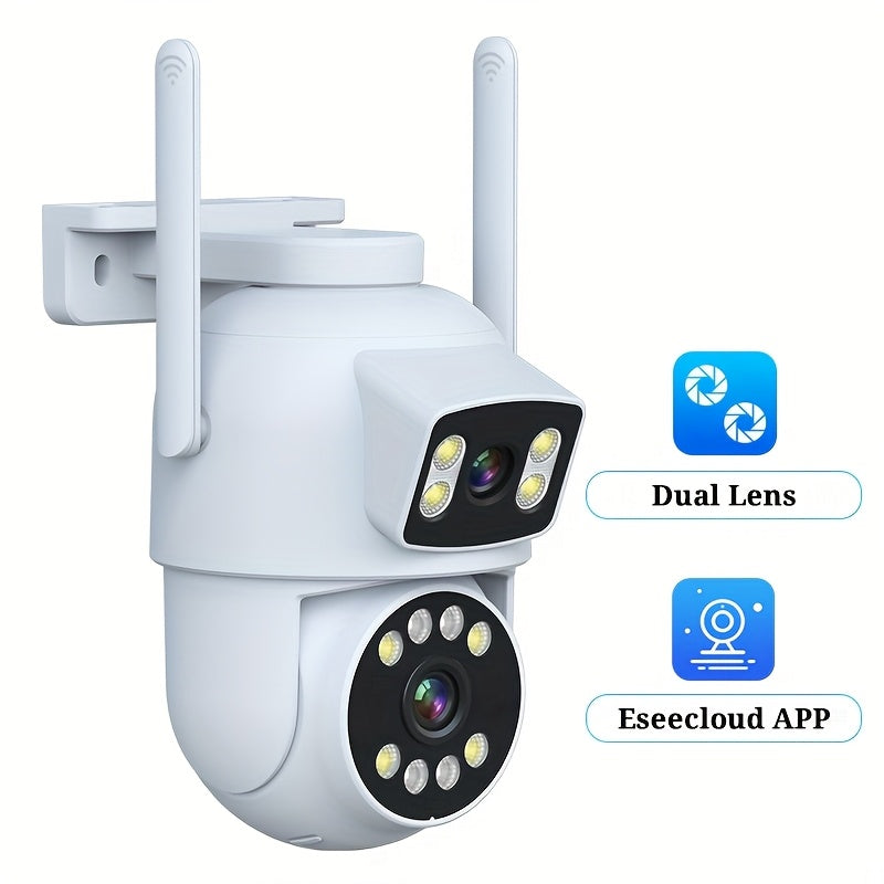 Introducing the ZHXINSD 4MP Dual Lens Wireless Security Camera, featuring 2K 1920p HD resolution, 360° Pan-Tilt Auto Tracking, AI Human Detection, Full Color Night Vision, Two-Way Audio, 2.4G/5G WiFi connectivity, Smartphone App Control, USB Powered