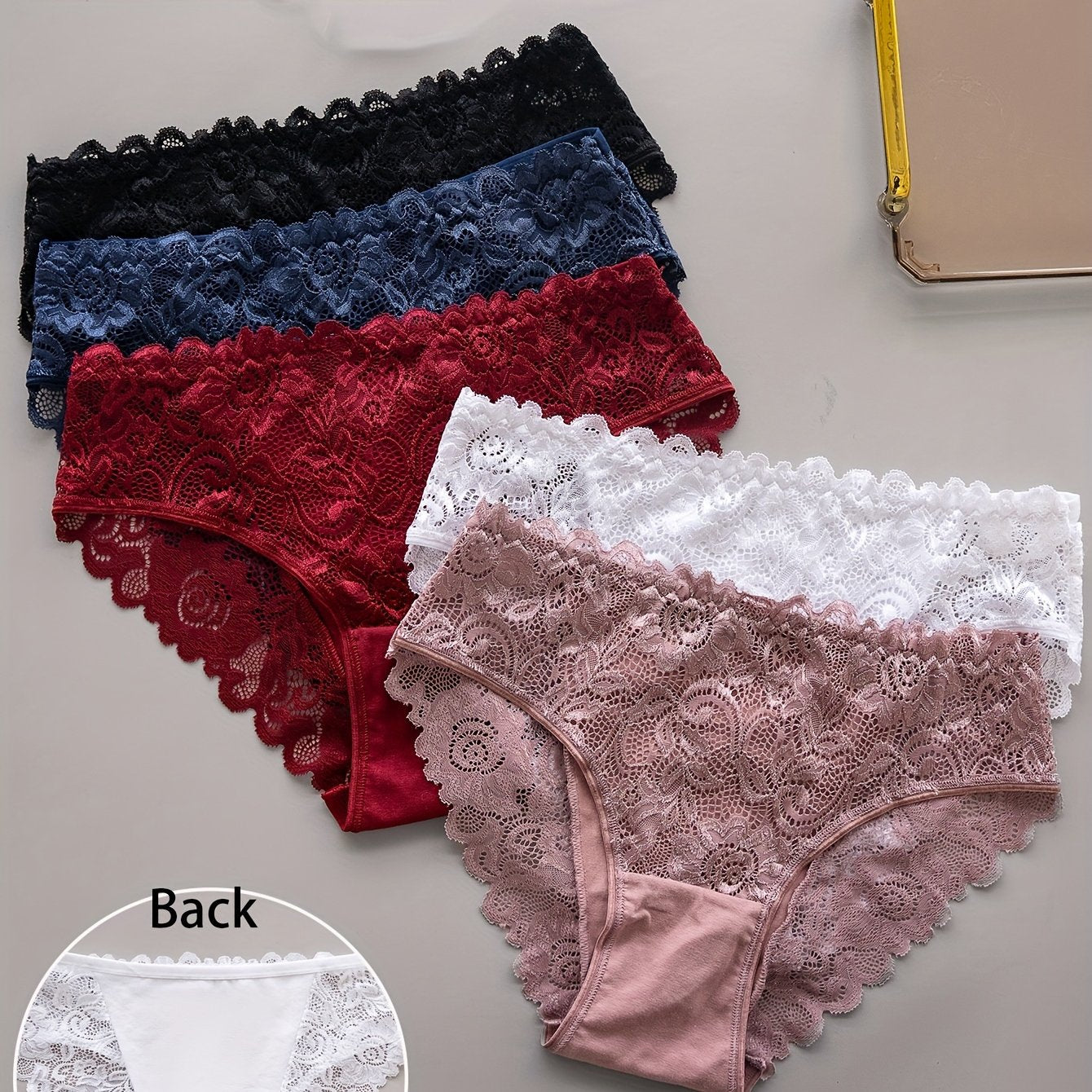 5 Lace Scallop Trim Panties: Elegant, Comfy, Sexy Intimates for Women's Lingerie